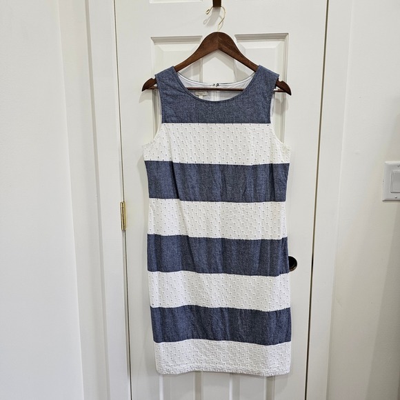 Talbots Women's Striped Sleeveless Dress - Blue Chambray & White Eyelet - Picture 1 of 6